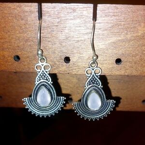 Rose Chalcedony Ornate Vintage Style Earrings